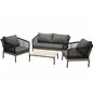 Andorra soffa Set - Svart Aluminiumminium / Acacia / Svart Rep / Grå Kudde