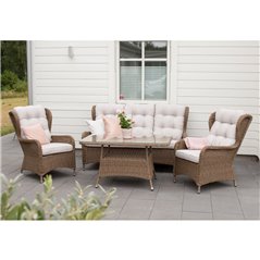Loungegruppe Washington - 1 sofa + 2 lænestole + 1 bord + hynder - lysegrå / natur