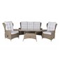 Loungegruppe Washington - 1 sofa + 2 hvilestole + 1 bord + hynder - lysegrå / natur