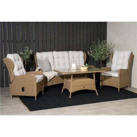 Loungegruppe Washington - 1 sofa + 2 hvilestole + 1 bord + hynder - lysegrå / natur