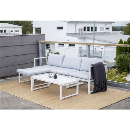 Loungegruppe Salvador - 1 sofa + 1 skammel + 1 bord + hynder - Grå / Hvid