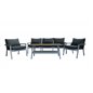 Loungegruppe Brasilia - 1 sofa + 2 lænestole + 1 bord + hynder - grå / teak / hvid