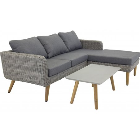 Loungeryhmä Vodice - 1 sohva sohva + 1 pöytä + tyynyt - harmaa / akaasia