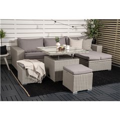 Loungegruppe Cardio - 1 sofa + 2 taburetter + 1 bord + hynder - grå