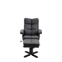 Sven Recliner with Ottoman, Black PU, black Wooden Foot