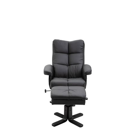 Sven Recliner with Ottoman, Black PU, black Wooden Foot