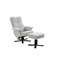 Sven Recliner with Ottoman, Grey Fabric, black Wooden Foot