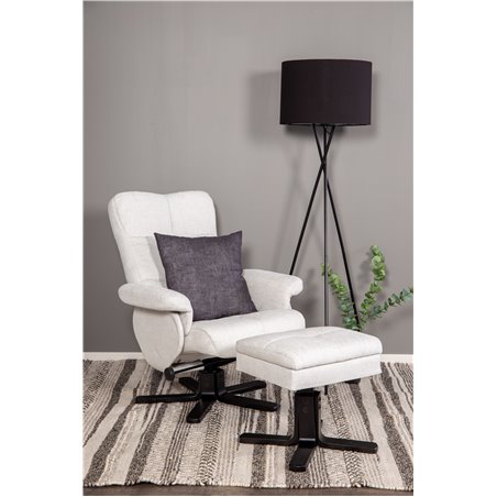 Sven Recliner with Ottoman, Grey Fabric, black Wooden Foot