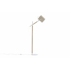 Dennis -Floor Lamp - White / Wood/Beige Linen