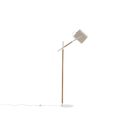 Dennis -Floor Lamp - White / Wood/Beige Linen