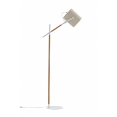 Dennis - Gulvlampe - Hvid / Træ / Beige Linned