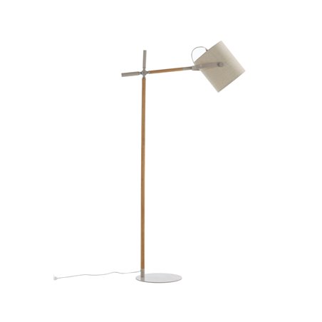 Dennis -Floor Lamp - Beige / Wood/Beige Linen