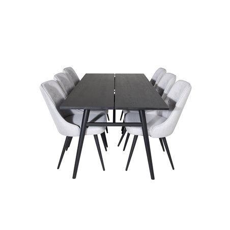 Velvet Deluxe Dining Chair - Black Legs - Light Grey Fabric