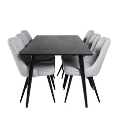 Velvet Deluxe Dining Chair - Black Legs - Light Grey Fabric