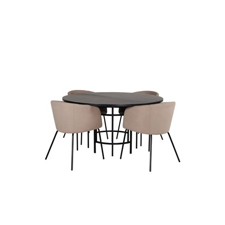 Berit Chair - Black / Beige Fabric (Polyester linen )
