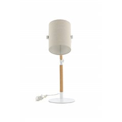 Dennis -Bordlampe - Hvid / Træ / Beige Linned