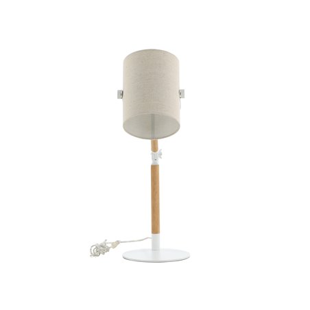 Dennis -Table Lamp - White / Wood/Beige Linen