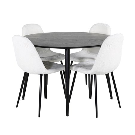 Polar Fluff Dining Chair - Black Legs - White Teddy