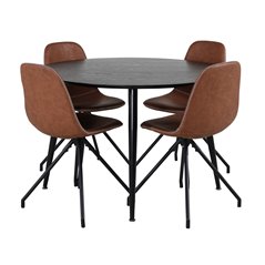 Polar Dining Chair with Spin function - black Legs - Brown PU - White Stitches