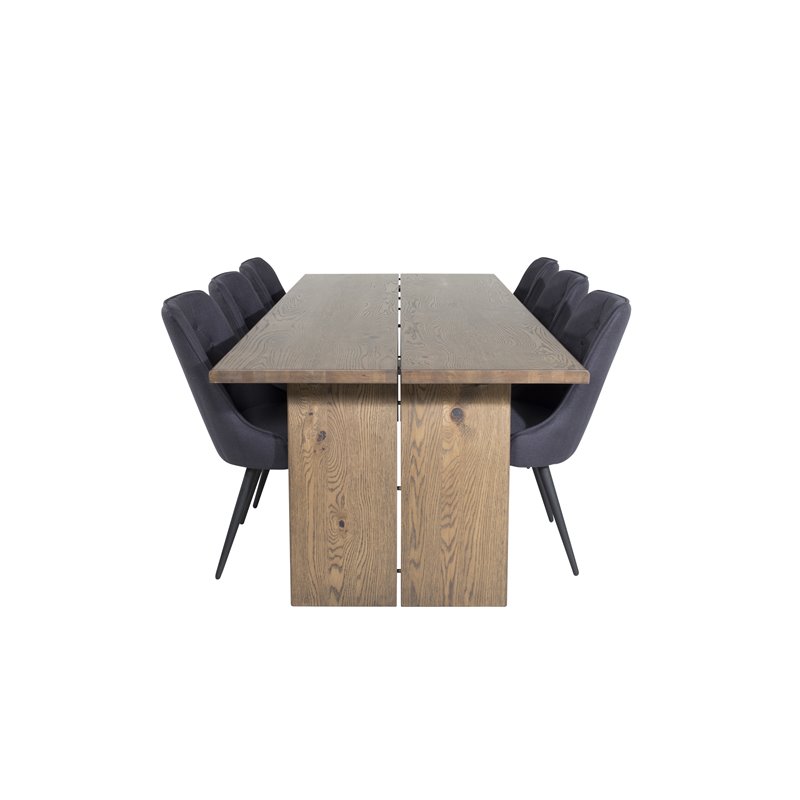 Logger Dining Table - Smoked Oak - 210 cm, Velvet Deluxe Dining Chair - Black Legs - Black Fabric_6