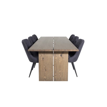 Logger Dining Table - Smoked Oak - 210 cm, Velvet Deluxe Dining Chair - Black Legs - Black Fabric_6