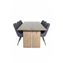 Logger Dining Table - Smoked Oak - 210 cm, Velvet Deluxe Dining Chair - Black Legs - Black Fabric_6