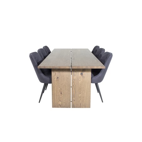 Logger Spisebord - Røget Eg - 210 cm, Velvet Deluxe Spisebordsstol - Sorte Ben - Sort Stof_6
