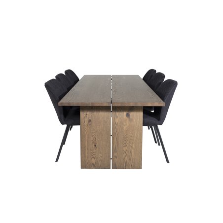 Logger Dining Table - Smoked Oak - 210 cm, Gemma Dining Chair - Black Legs - Black Fabric_6