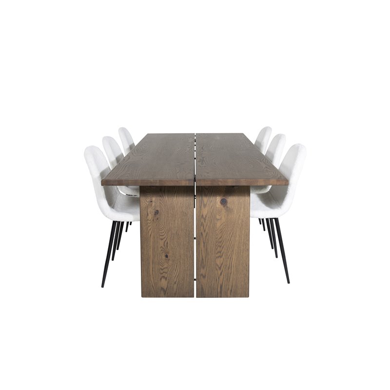 Logger Dining Table - Smoked Oak - 210 cm, Polar Fluff Dining Chair - Black Legs - White Teddy _6