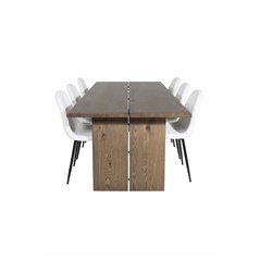 Logger Dining Table - Smoked Oak - 210 cm, Polar Fluff Dining Chair - Black Legs - White Teddy _6