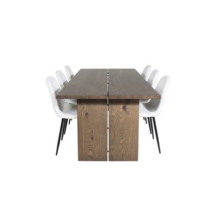 Logger Dining Table - Smoked Oak - 210 cm, Polar Fluff Dining Chair - Black Legs - White Teddy _6