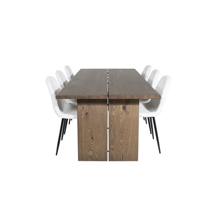 Logger ruokapöytä - Savustettu tammi - 210 cm, Polar Fluff ruokatuoli - Mustat jalat - Valkoinen Teddy _6
