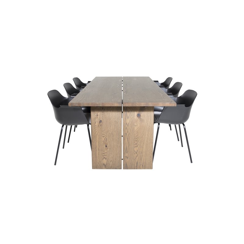 Logger Dining Table - Smoked Oak - 210 cm, Comfort Plastic Dining Chair - Black Legs -Black Plastic_6