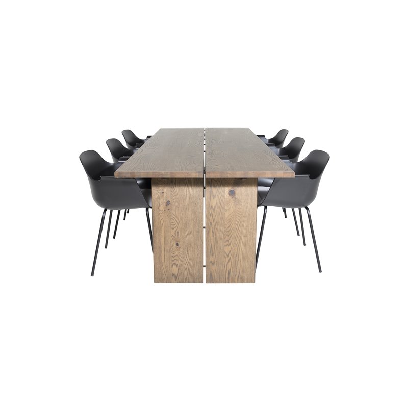 Logger ruokapöytä - Savustettu tammi - 210 cm, Comfort Plastic ruokapöydän tuoli - Mustat jalat -Musta Pla Pla