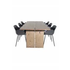 Logger Dining Table - Smoked Oak - 210 cm, Comfort Plastic Dining Chair - Black Legs -Black Plastic_6