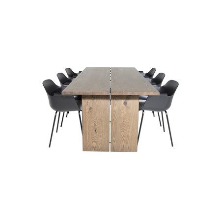 Logger Spisebord - Røget Eg - 210 cm, Comfort Pla stic Spisebordsstol - Sorte Ben -Sort Pla stic_6