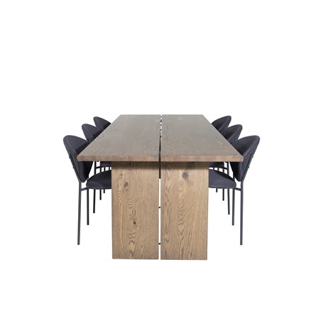 Logger-ruokapöytä - Savustettu tammi - 210 cm, Vault-ruokailutuoli - Mustat jalat - musta kangas_6