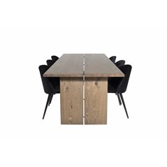 Logger Dining Table - Smoked Oak - 210 cm, Velvet Dining Chair - Black / Black_6