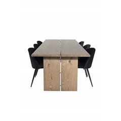 Logger Dining Table - Smoked Oak - 210 cm, Velvet Dining Chair - Black / Black_6