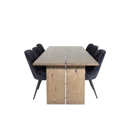 Logger Spisebord - Røget Eg - 210 cm, Velvet Deluxe Spisebordsstol - Sort / Sort_6