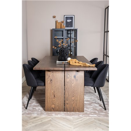 Logger Dining Table - Smoked Oak - 210 cm, Velvet Dining Chiar - Black legs- Black Fabric_6