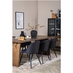 Logger Dining Table - Smoked Oak - 210 cm, Velvet Dining Chiar - Black legs- Black Fabric_6