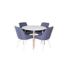 Plaza Round Dining Table - ø 100cm - White / Oak, Plaza Dining Chair - White Legs - Blue Fabric_4