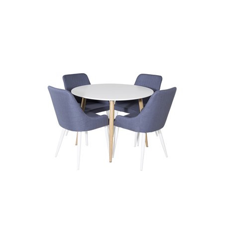 Plaza Round Dining Table - ø 100cm - White / Oak, Plaza Dining Chair - White Legs - Blue Fabric_4