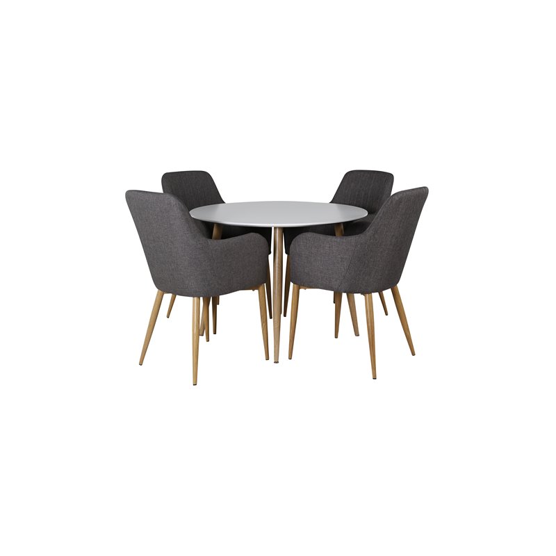 Plaza Round Dining Table - ø 100cm - White / Oak, Comfort Dining Chair - Dark Grey / Oak_4