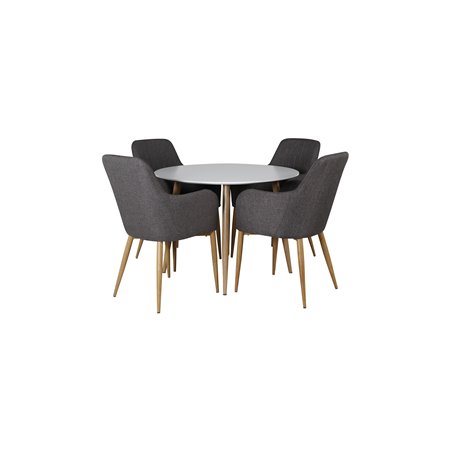 Plaza Round Dining Table - ø 100cm - White / Oak, Comfort Dining Chair - Dark Grey / Oak_4