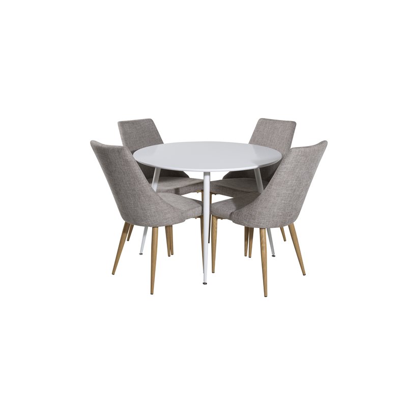 Plaza Round Table 100 cm - White top / White Legs, Leone Dining Chair - Light Grey / Oak_4