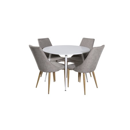 Plaza Round Table 100 cm - White top / White Legs, Leone Dining Chair - Light Grey / Oak_4