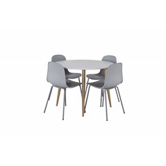 Plaza Round Dining Table - ø 100cm - White / Oak, Arctic Dining Chair - Grey Legs - Grey Plastic_4