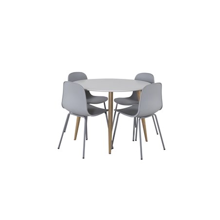 Plaza Round Dining Table - ø 100cm - White / Oak, Arctic Dining Chair - Grey Legs - Grey Plastic_4